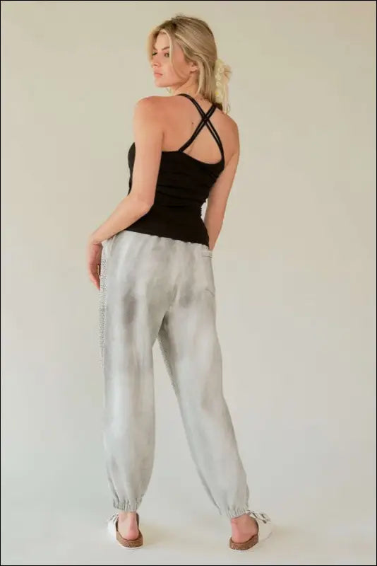 Davi & Dani Rhinestone Elastic Waist Joggers