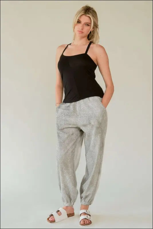 Davi & Dani Rhinestone Elastic Waist Joggers