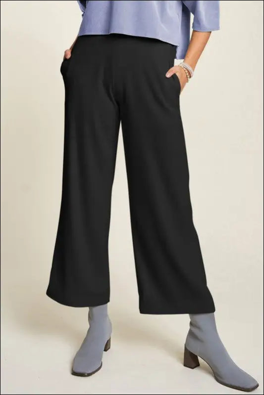 Davi & Dani Wide Leg Mid-Rise Pants - Black / S