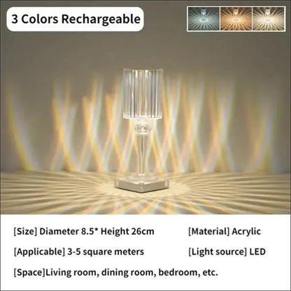 Diamond Crystal Acrylic Table Lamp - Romantic Bedside Atmosphere Modern Minimalist Design - 3Colors Rechargeable