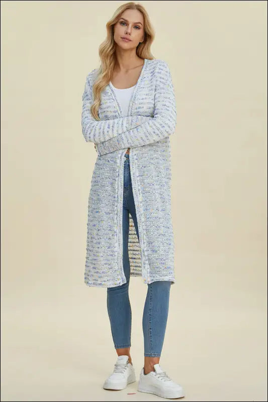 Double Take Full Size Open Front Longline Cardigan