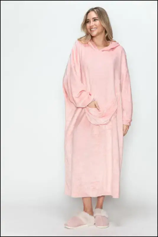 Double Take Full Size Pocketed Hooded Midi Lounge Dress - Plus Casual Hoodie for Women