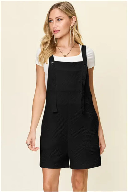 Double Take Full Size Texture Sleeveless Romper - Black / S