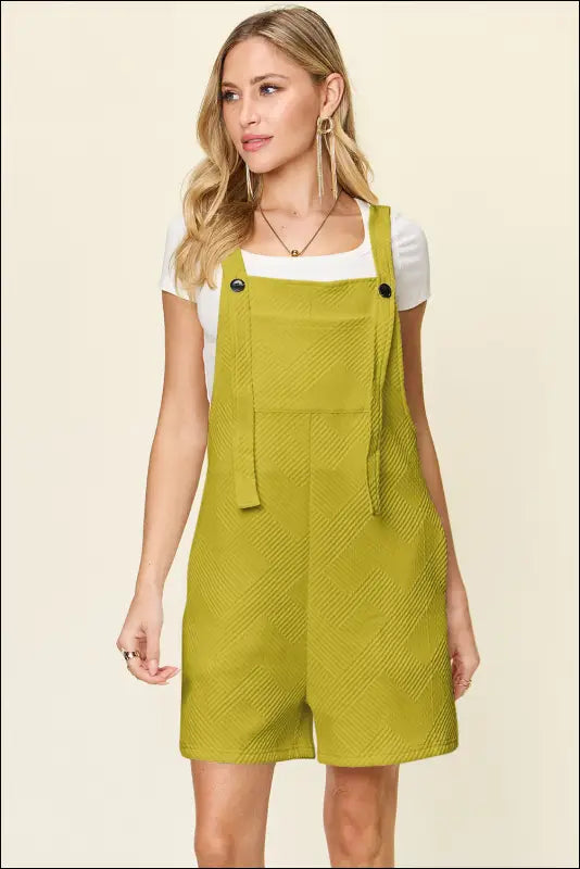 Double Take Full Size Texture Sleeveless Romper - Chartreuse / S