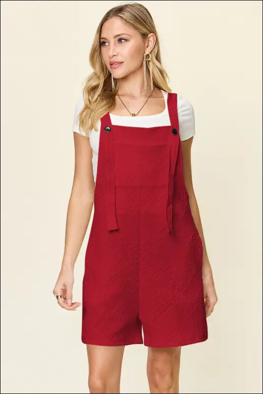 Double Take Full Size Texture Sleeveless Romper - Deep Red / S