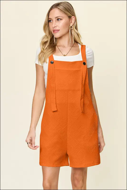 Double Take Full Size Texture Sleeveless Romper - Tangerine / S