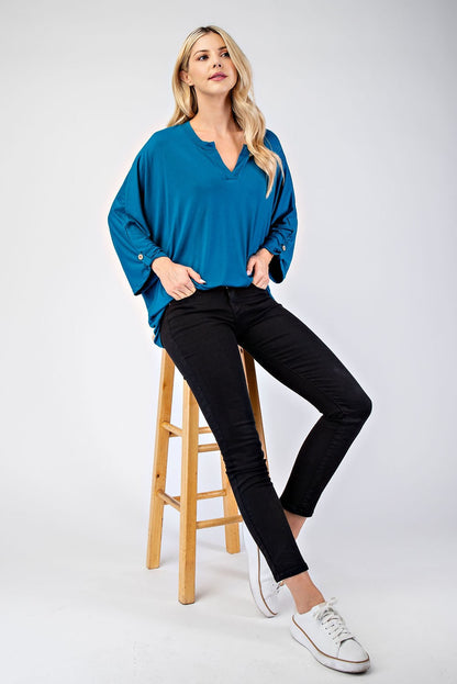 Celeste Full Size Notched Three-Quarter Sleeve Blouse