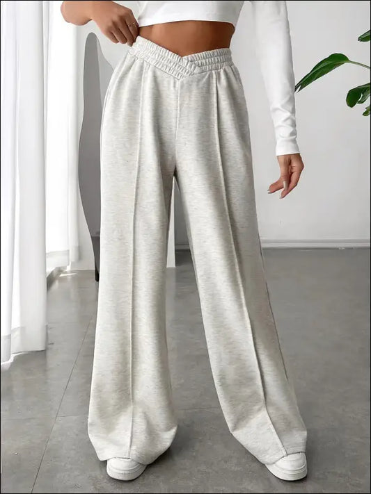 Elastic Waist Wide Leg Pants - Light Gray / S