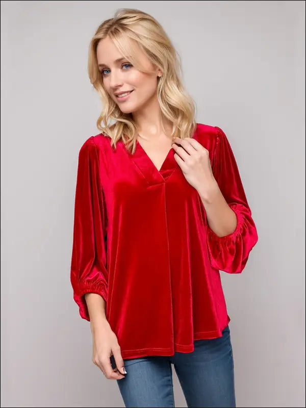 Elegant V-Neck Three-Quarter Sleeve Blouse - Stylish & Comfortable Women’s Top