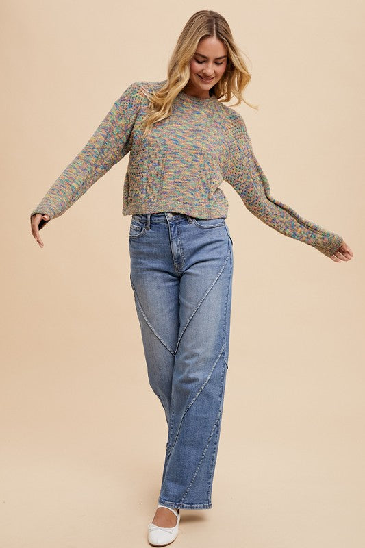 Annie Wear Decorative Seams Wide Leg Jeans