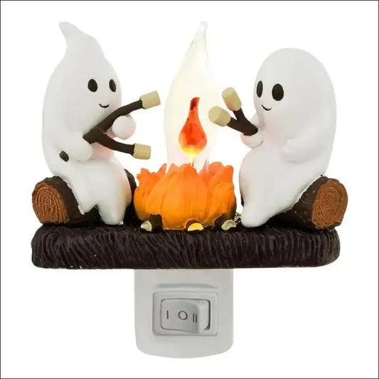 Fashionable Ghost Campfire Nightlight | Flickering Plug-In Halloween Pumpkin Night Light for Spooky Decor