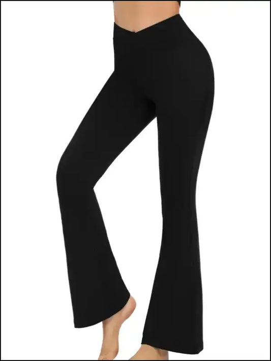 ’Flared Leggings Crossover Yoga Pants for Women - High Waist Tummy Control Wide Leg Fitness Pants’ - Black / XL