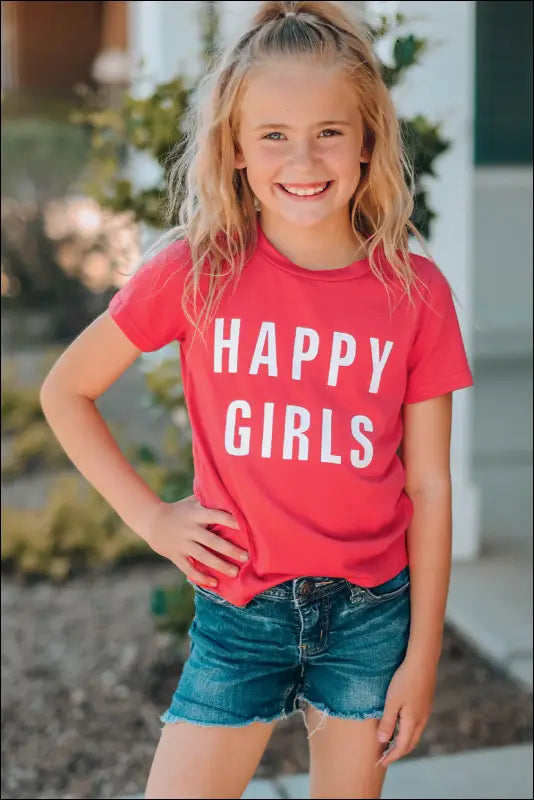 Girls Letter Graphic Short Sleeve T-Shirt - Salmon / 6Y-7Y