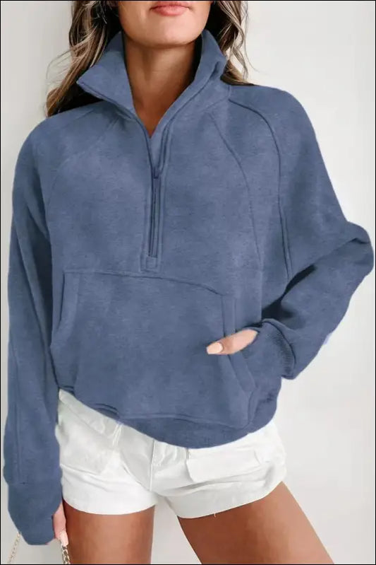 Half Zip Long Sleeve Sweatshirt - Dusty Blue / S