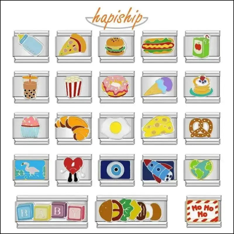 ’Hapiship 2022 Fashion Food Charm - Hamburger & Ice Cream Italian Links for 9mm Stainless Steel DIY Bracelet’