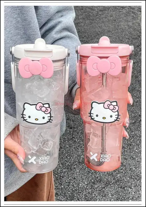 ’Hello Kitty Large Capacity Water Bottle - 600/900ml Cartoon Straw Cup for Outdoor Fitness & Sports’