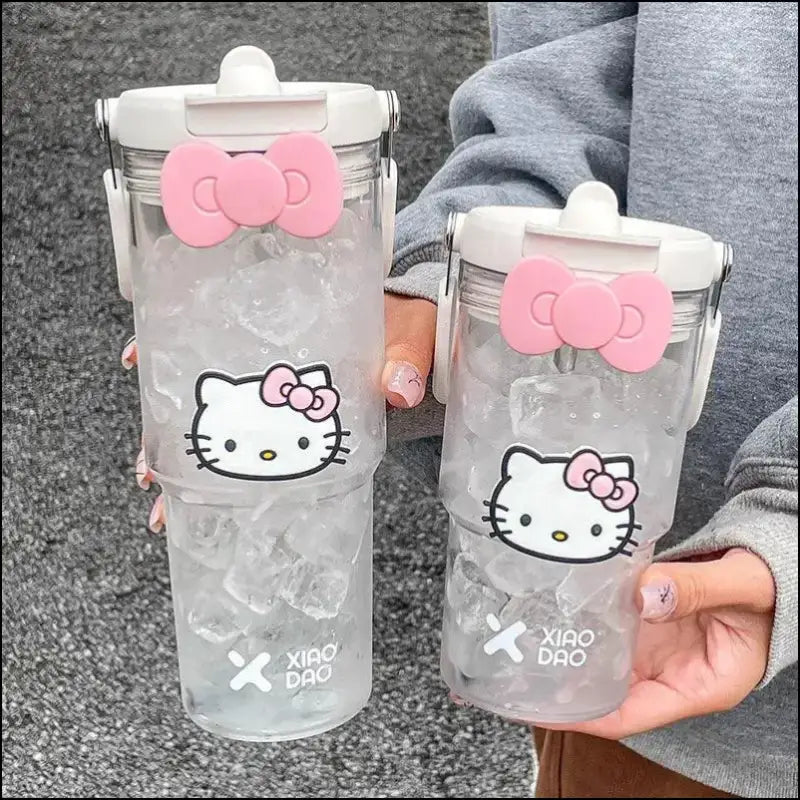 ’Hello Kitty Large Capacity Water Bottle - 600/900ml Cartoon Straw Cup for Outdoor Fitness & Sports’