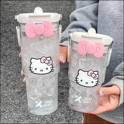 ’Hello Kitty Large Capacity Water Bottle - 600/900ml Cartoon Straw Cup for Outdoor Fitness & Sports’