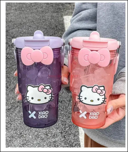 ’Hello Kitty Large Capacity Water Bottle - 600/900ml Cartoon Straw Cup for Outdoor Fitness & Sports’