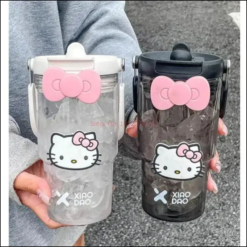 ’Hello Kitty Large Capacity Water Bottle - 600/900ml Cartoon Straw Cup for Outdoor Fitness & Sports’