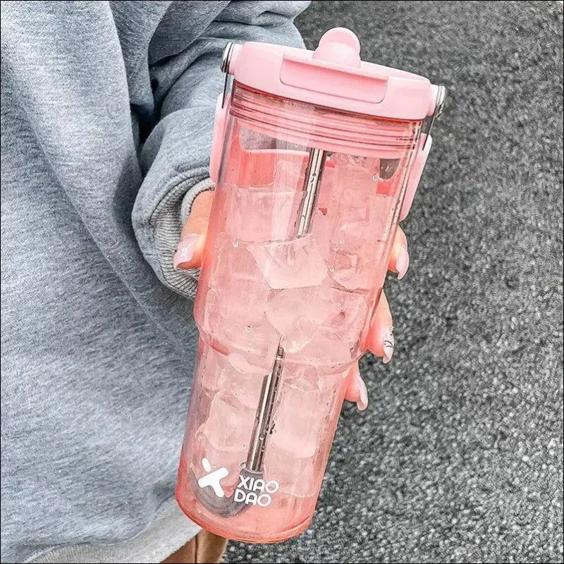 ’Hello Kitty Large Capacity Water Bottle - 600/900ml Cartoon Straw Cup for Outdoor Fitness & Sports’ - Pink 900ML