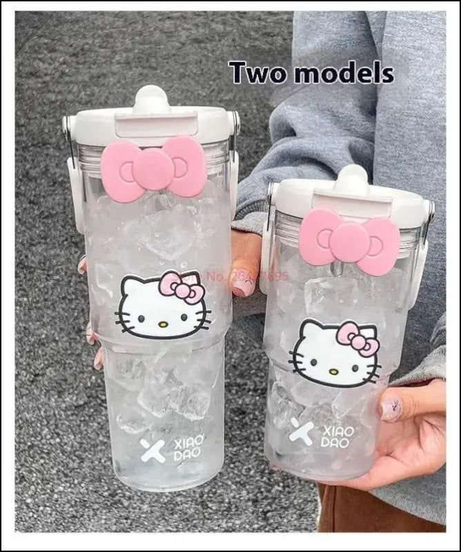 ’Hello Kitty Large Capacity Water Bottle - 600/900ml Cartoon Straw Cup for Outdoor Fitness & Sports’