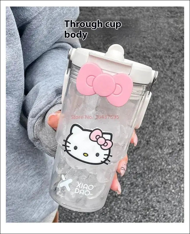 ’Hello Kitty Large Capacity Water Bottle - 600/900ml Cartoon Straw Cup for Outdoor Fitness & Sports’