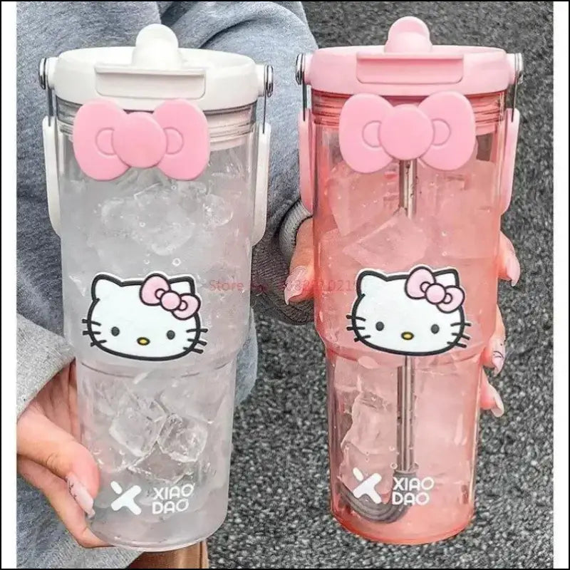 ’Hello Kitty Large Capacity Water Bottle - 600/900ml Cartoon Straw Cup for Outdoor Fitness & Sports’