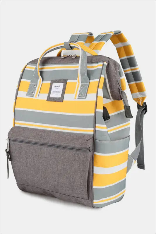 Himawari Striped Waterproof Nylon Backpack Bag with Side Pockets - Yellow / One Size - Contrast Water