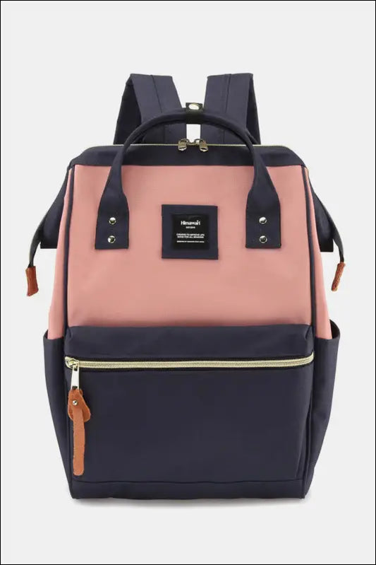 Himawari Waterproof Canvas Backpack Bag with Side Pockets - A-Navy/Pink / One Size - Contrast Water