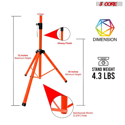 5Core Speaker Stand Tripod Tall Adjustable 72 Inch DJ Studio Monitor Stands Pole Mount ORANGE