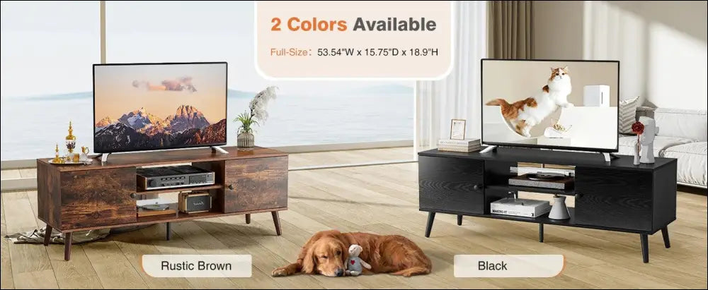 JHK Wooden TV Stand for Up to 60 Inch - Entertainment Center with Adjustable Shelf & 2 Storage Cabinets Living Room