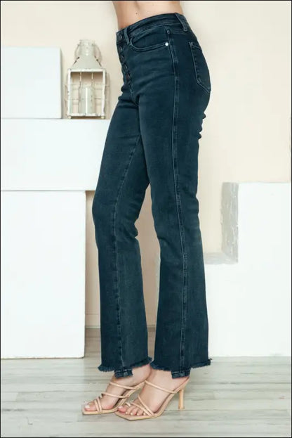 Judy Blue Full Size Button Fly Hem Destroy Straight Jeans