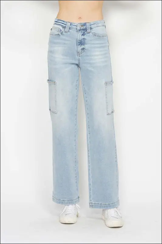 Judy Blue Full Size High Waist Straight Cargo Jeans - Light