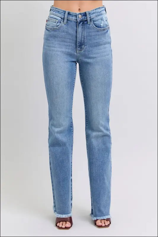 Judy Blue Full Size Raw Hem High Rise Bootcut Jeans - Medium / 0(24)