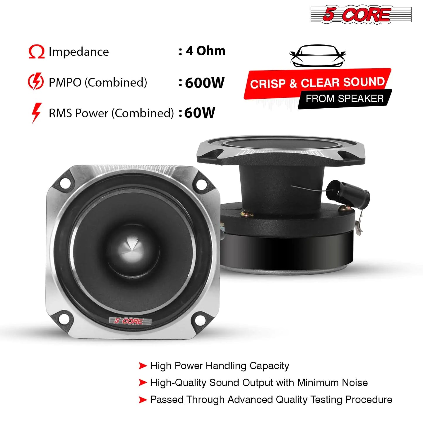 5Core Tweeters Speakers Car Audio Pair 600W Peak 3.5 Inch Super Tweeter Bullet