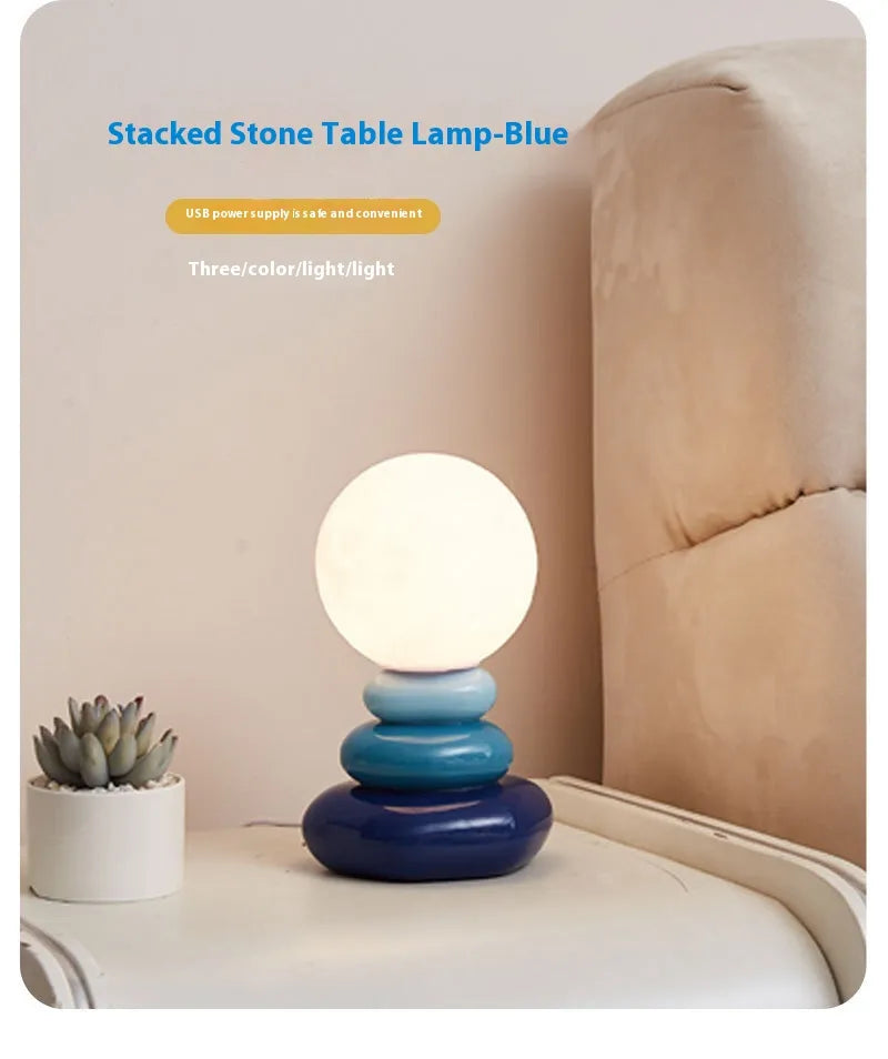 Color Stacked Stone Bedside Lamp