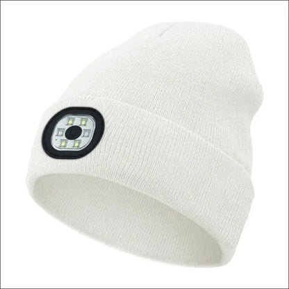 LED Beanie Hat with Light Unisex Warm Winter USB Rechargeable Headlamp Cap Knitted Night Lighted Flashlight - WHITE