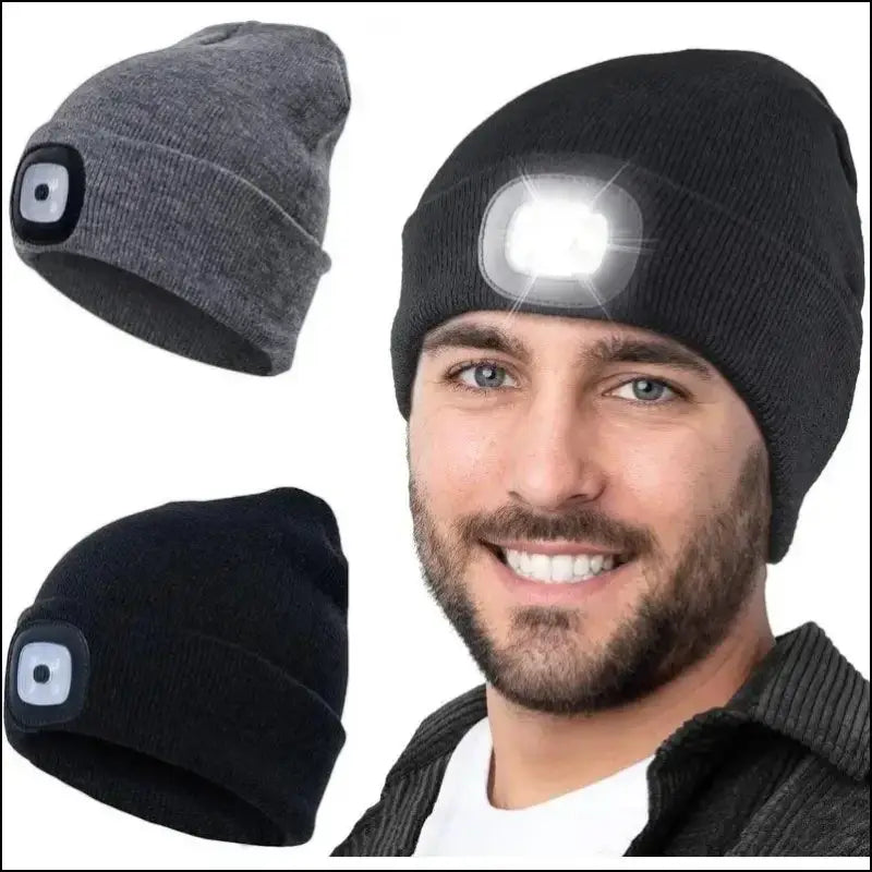 LED Beanie Hat with Light Unisex Warm Winter USB Rechargeable Headlamp Cap Knitted Night Lighted Flashlight