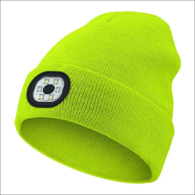 LED Beanie Hat with Light Unisex Warm Winter USB Rechargeable Headlamp Cap Knitted Night Lighted Flashlight - green