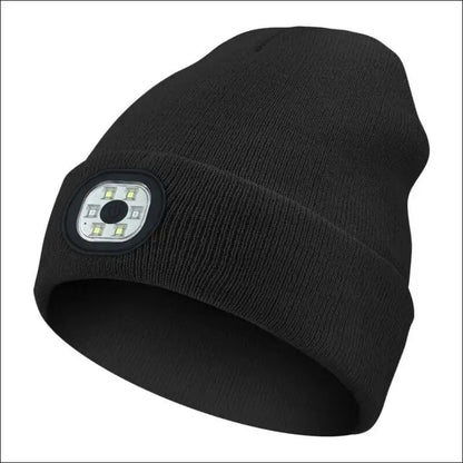 LED Beanie Hat with Light Unisex Warm Winter USB Rechargeable Headlamp Cap Knitted Night Lighted Flashlight - black