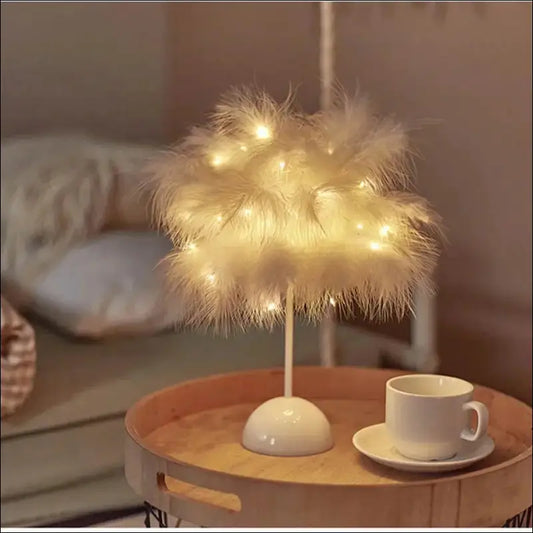 LED Feather Table Lamp - Romantic Decorative Light for Bedroom Dining & Birthday Decor (Battery Not Included)