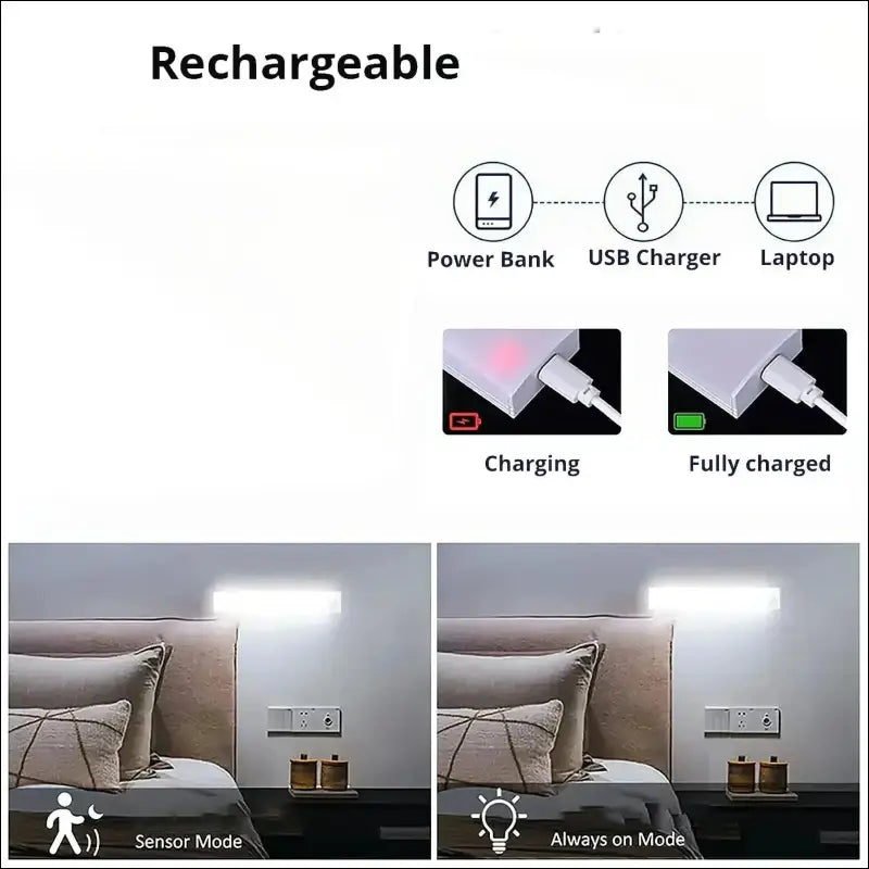 LED Night Light with Motion Sensor | Wireless USB Rechargeable Cabinet Wardrobe Lamp for Kitchen and Home Lighting