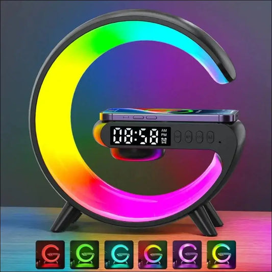 LED Smart Wake Up Light RGB Night with Wireless Speaker 15W Rechargeable Desk Lamp for Bedroom Bedside Game Room