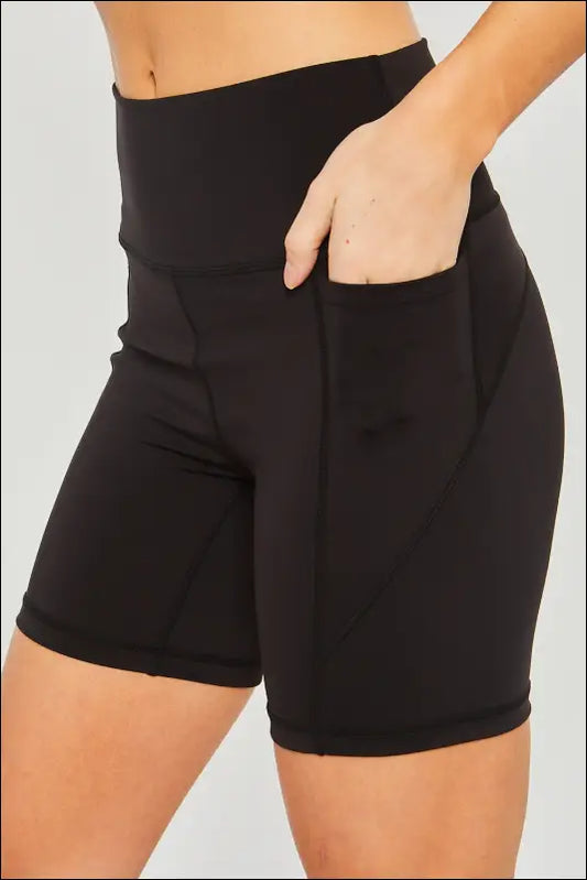 Love Tree High Waist Seam Detail Active Shorts - Black / S