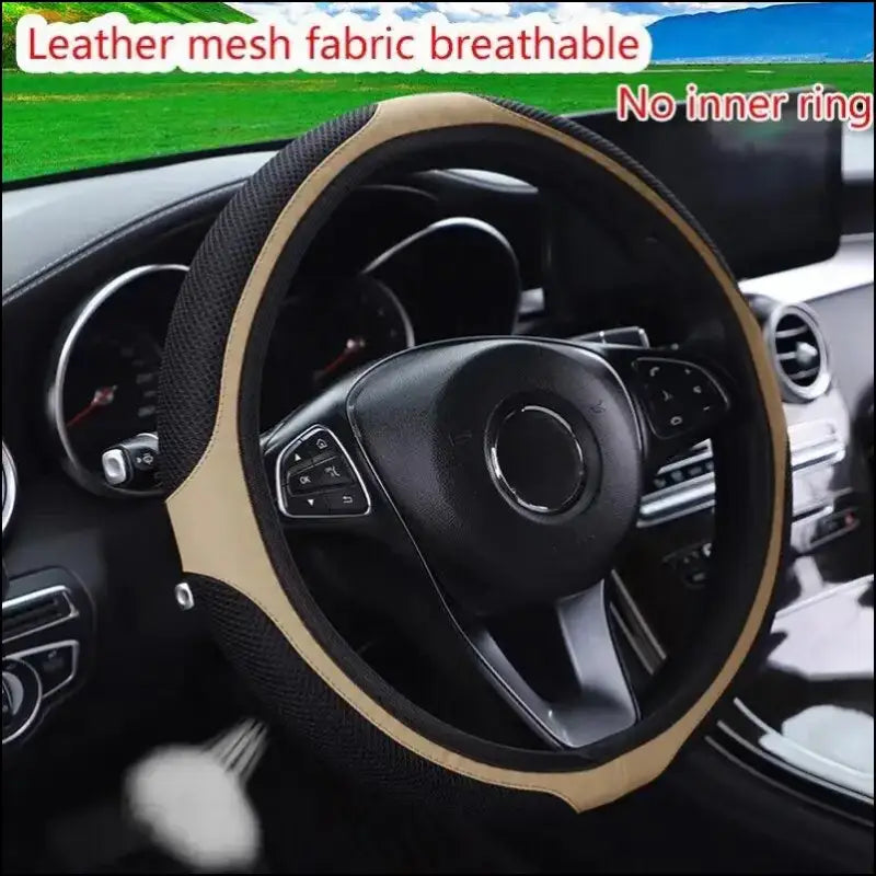 Luxury Three-Dimensional Leather Car Steering Wheel Cover 37-38cm | Embroidered & Diamond-Encrusted | Breathable Design