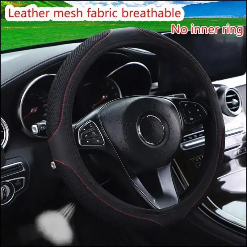 Luxury Three-Dimensional Leather Car Steering Wheel Cover 37-38cm | Embroidered & Diamond-Encrusted | Breathable Design