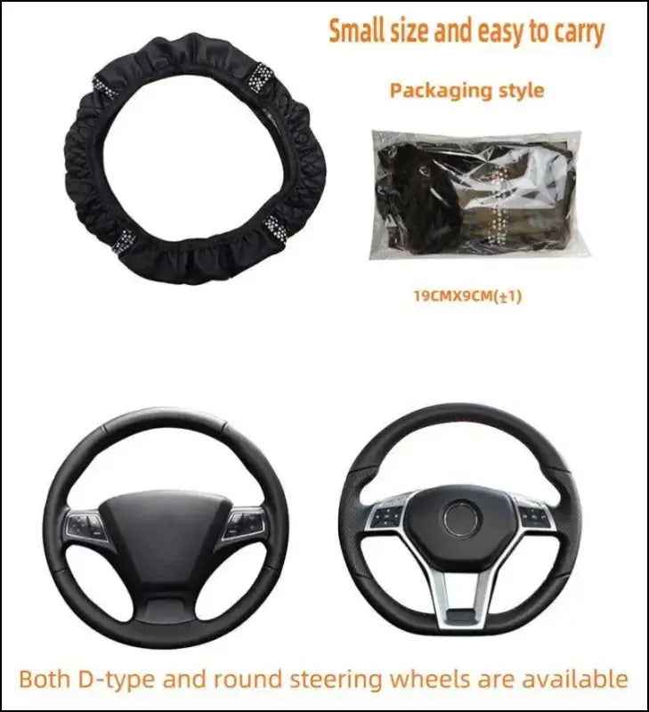 Luxury Three-Dimensional Leather Car Steering Wheel Cover 37-38cm | Embroidered & Diamond-Encrusted | Breathable Design