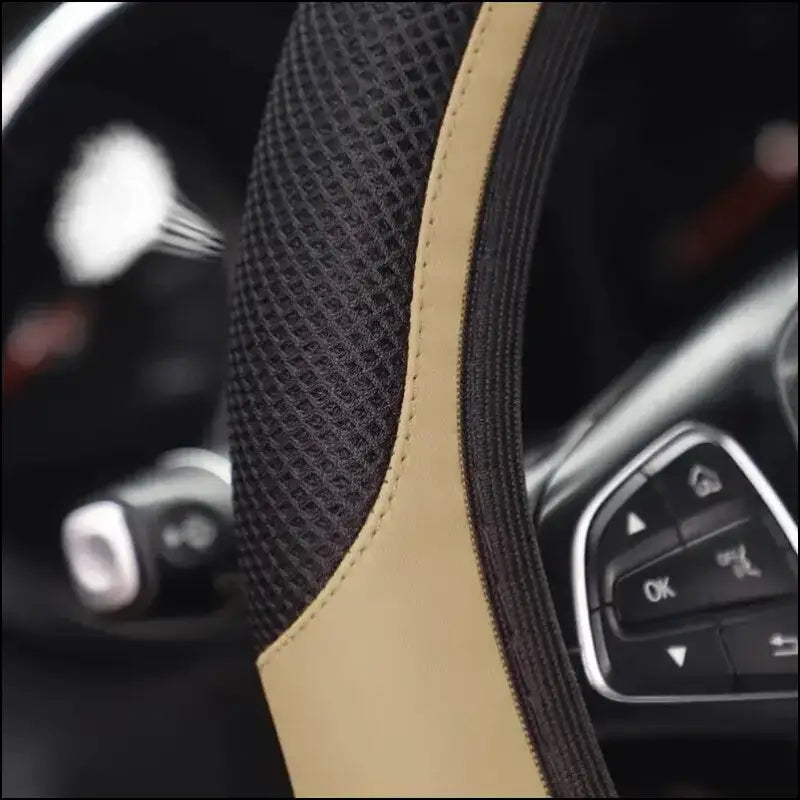 Luxury Three-Dimensional Leather Car Steering Wheel Cover 37-38cm | Embroidered & Diamond-Encrusted | Breathable Design