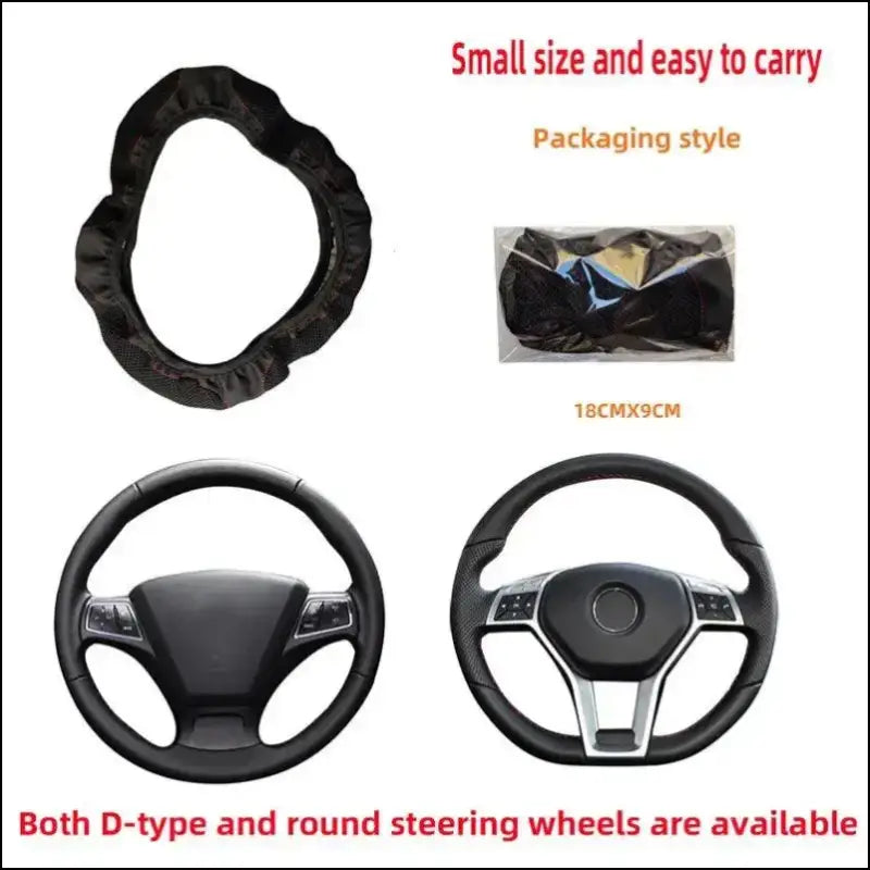 Luxury Three-Dimensional Leather Car Steering Wheel Cover 37-38cm | Embroidered & Diamond-Encrusted | Breathable Design